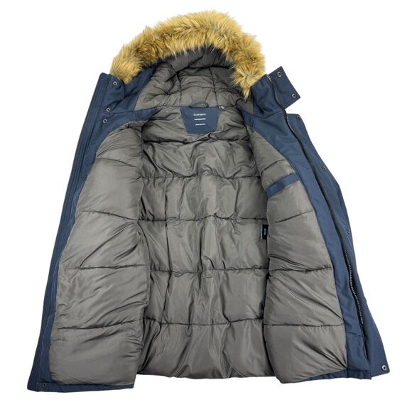 Club Room Mens Removable Faux Fur Hood Ultra Loft Parka Jacket Navy Blue S - Picture 2 of 6